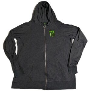 Monster Energy Zip Hoodie Men's Medium Gray Full Zip Logo Sweatshirt USA